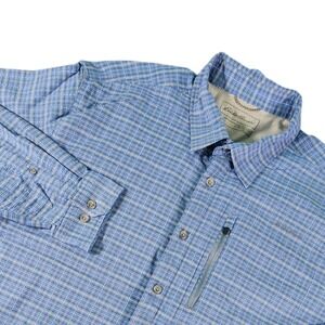 Eddie Bauer Performance Shirt Mens XL Blue Plaid Classic Fit Zip Pocket Outdoor